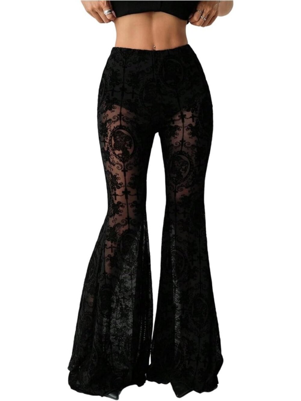 Lace Bell Bottom Pants for Women | Rave, Gothic, Festival Trousers, Boho Style
